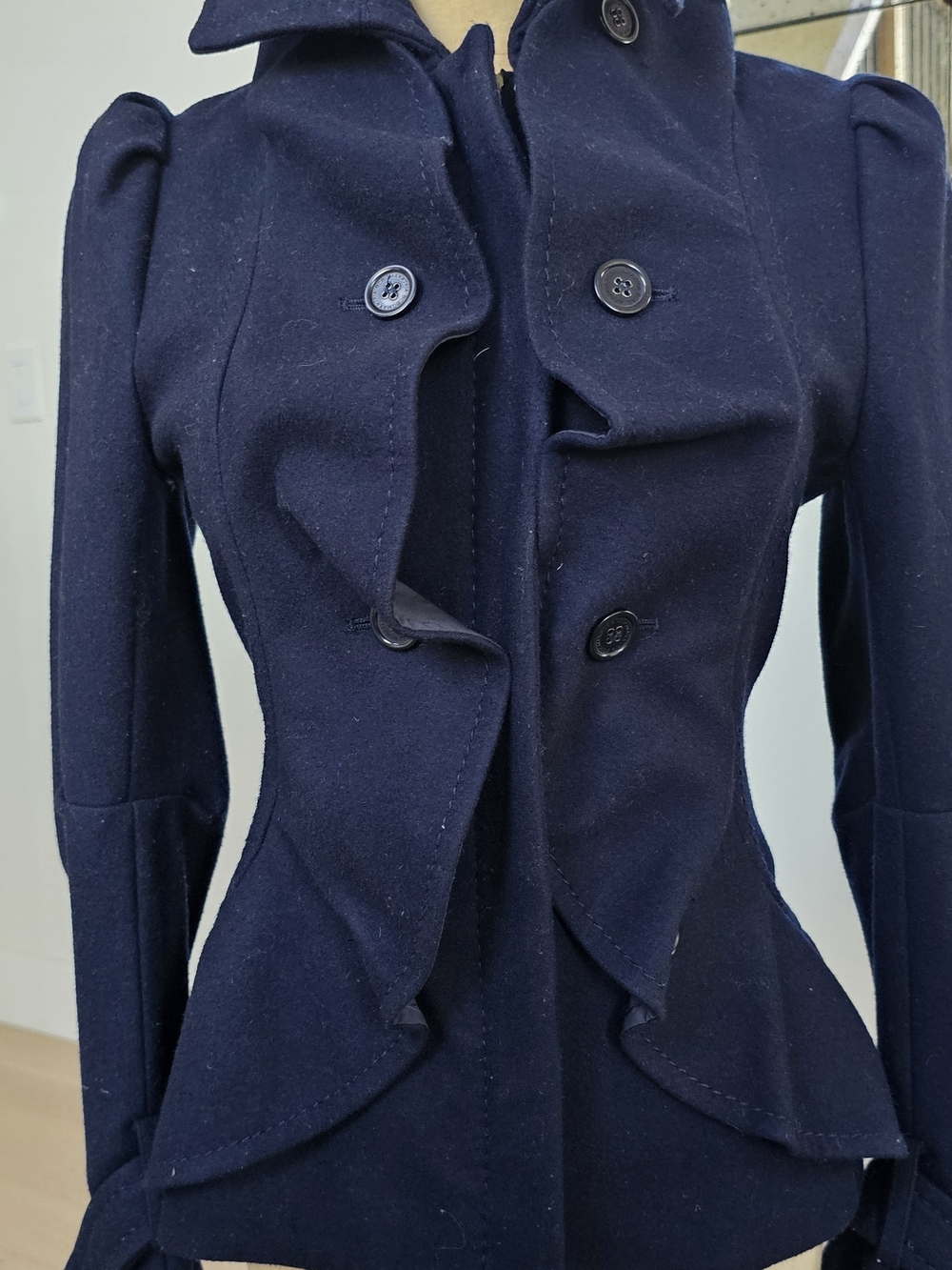 BCBGMAXAZARIA Women's Navy Peplum Wool-Blend Button Jacket XXS